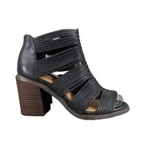 Lucky Brand Shoes Womens 7 Sandal Bootie Block Heel Open Toe Leather Zip Black